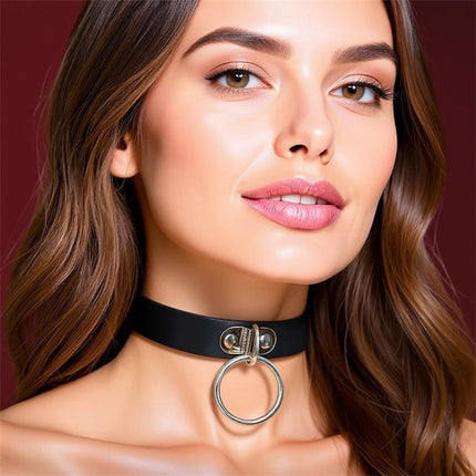 Collar with Ring Vegan Leather One Size