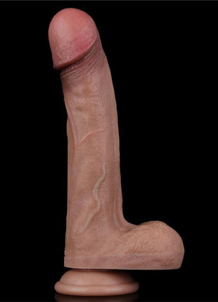 Dual Layered Dildo 9 realistic platinum silicone dildo with suction cup base, textured testicles and defined glans
