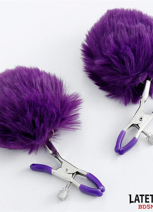 Nipple Clamps with Purple Fur
