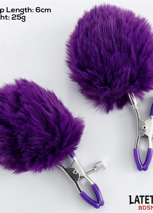 Nipple Clamps with Purple Fur
