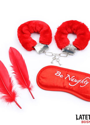 3 Pieces Bondage Set Cuffs Eye Mask and Feathers