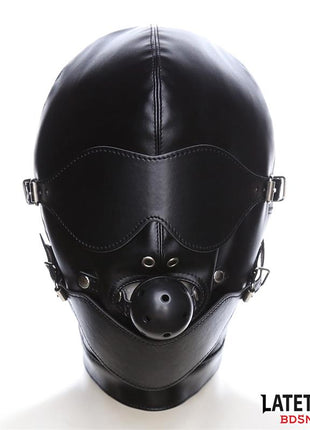 Slave Hood with Eye mask Breathable Gag Ball and Mouth Adjustable