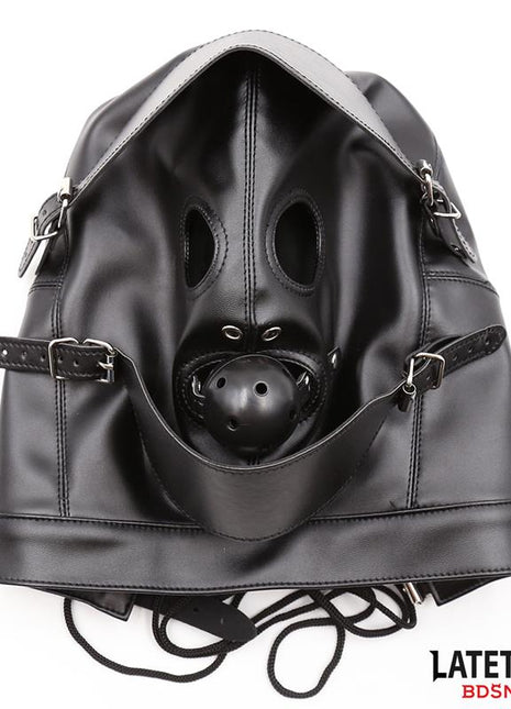 Slave Hood with Eye mask Breathable Gag Ball and Mouth Adjustable