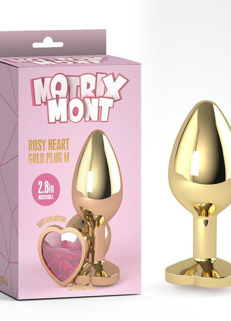 Rosy Heart Golden Anal Plug with Jewel Size M