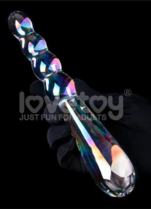 Glow in the Dark Glass Dildo Twilight Gleam Rising Ripples