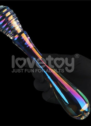 Twilight Gleam Twin Pleasures glow-in-the-dark glass dildo with dual oval ends, one smooth and one textured