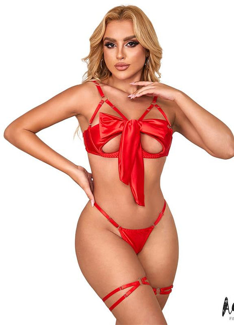 Riley Bra with Bow Thong and Garters Set