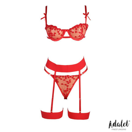 Yvonne bra thong and garter belt Set with Hearts Red