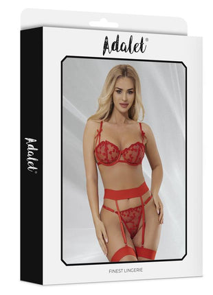 Yvonne bra thong and garter belt Set with Hearts Red