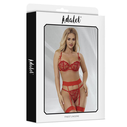 Yvonne bra thong and garter belt Set with Hearts Red