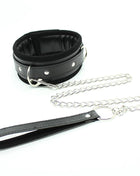 Collar with Metal Leash and Pedded Interior Black