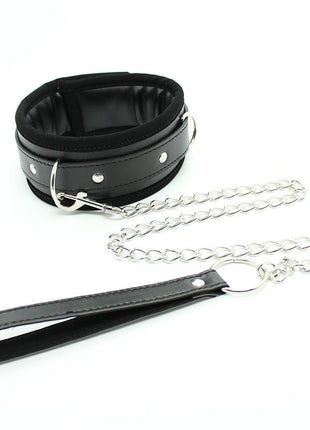 Collar with Metal Leash and Pedded Interior Black