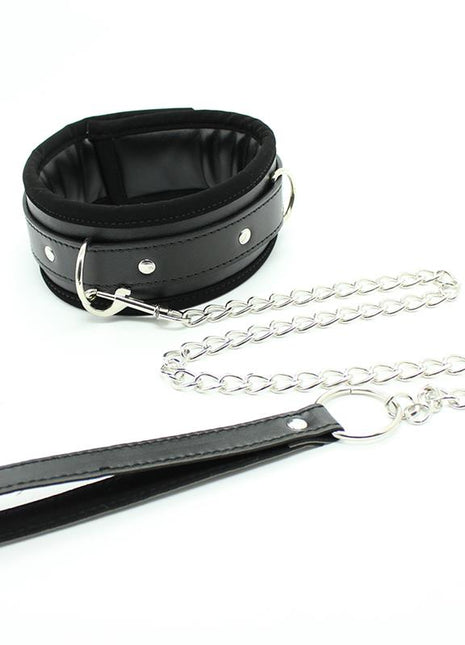 Collar with Metal Leash and Pedded Interior Black
