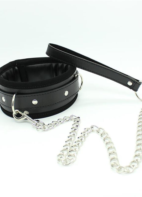 Collar with Metal Leash and Pedded Interior Black