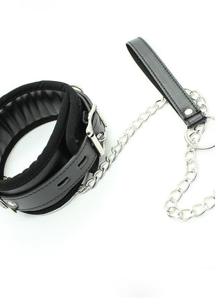 Collar with Metal Leash and Pedded Interior Black