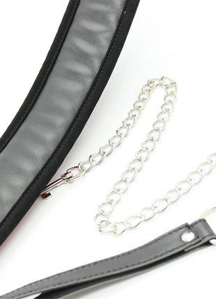 Collar with Metal Leash and Pedded Interior Black