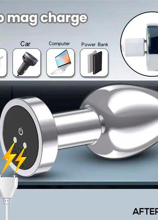 Dimpor Chrome Anal Plug with Vibration and Magnetic USB Size M