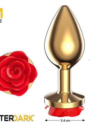 Golden Metal Anal Plug with Red Rose Base Size M