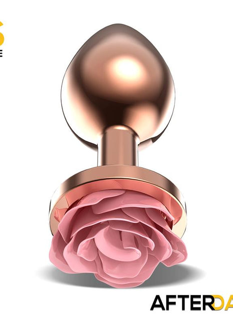 Rosegold Metal Anal Plug with Pink Rose Base Size S