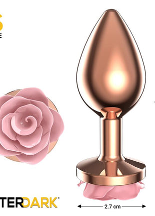 Rosegold Metal Anal Plug with Pink Rose Base Size S