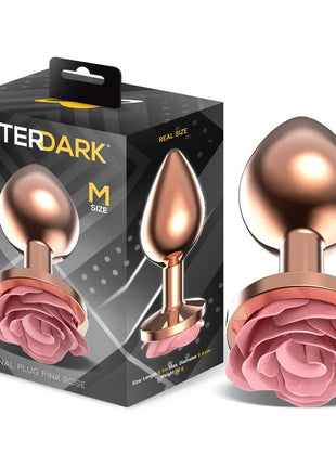 Rosegold Metal Anal Plug with Pink Rose Base Size M