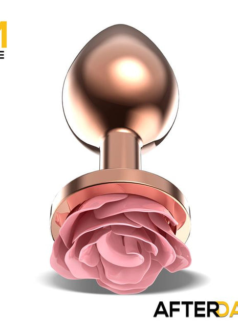 Rosegold Metal Anal Plug with Pink Rose Base Size M