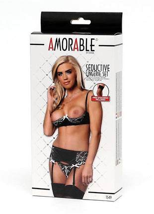 4 Pieces Set Open Bra, Thong, Garter and Stockings