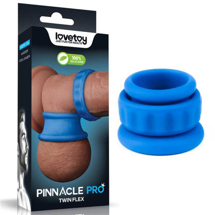 Pinnacle Pro Twin Flex Stretcher double penis ring in flexible silicone with two separate ribbed hourglass rings