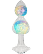 Gemoria silicone butt plug with multicolor crystal sphere, tapered tip, and floral safety base