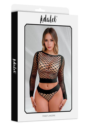 Yara Long Sleeve Fishnet Set Black One size