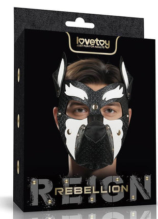 Rebellion Reign Howl Pup Mask White with PU finish, removable muzzle, upright ears, and gold metal fittings
