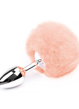 Soft Pink Faux fur Rabbit Tail Stainless Plug Size S