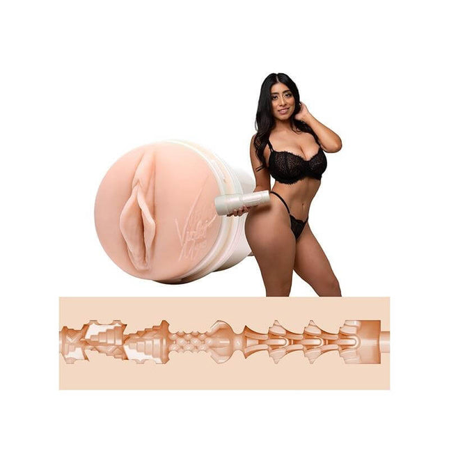 Violet Myers Waifu masturbator sleeve in flesh tone with Indulge texture and pearlescent Fleshlight case
