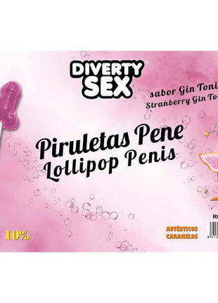 50 penis-shaped lollipops gin tonic-strawberry flavor 10% alcohol