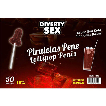 50 penis-shaped lollipops ron-cola flavor 10 alcohol