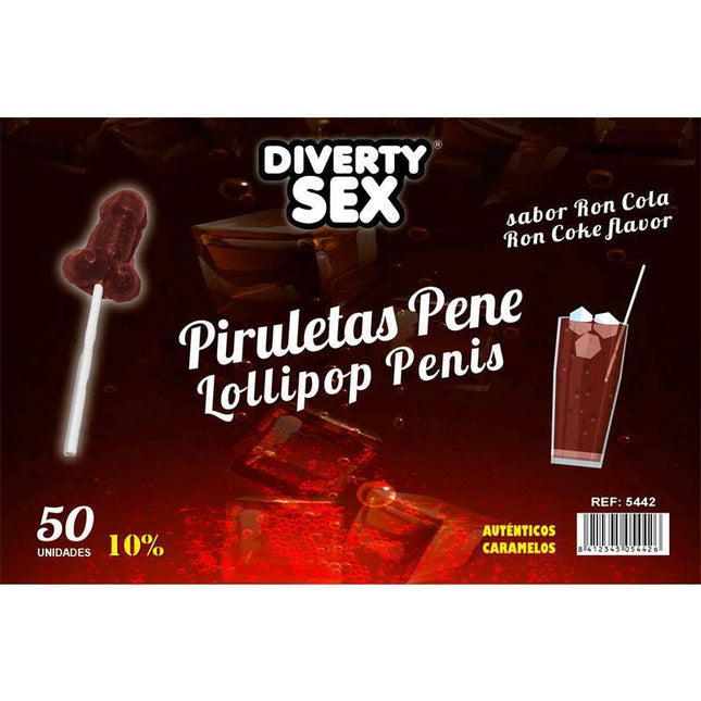 50 penis-shaped lollipops ron-cola flavor 10 alcohol