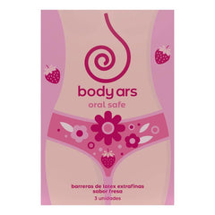 Box of 3 strawberry-flavored oral barriers made from ultra-thin latex for safe and pleasurable oral sex