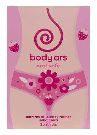 Box of 3 strawberry-flavored oral barriers made from ultra-thin latex for safe and pleasurable oral sex