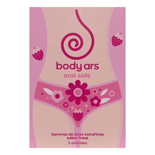 Box of 3 strawberry-flavored oral barriers made from ultra-thin latex for safe and pleasurable oral sex