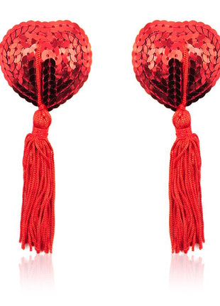 Heart Sequin Nipple Cover with Tassel Red