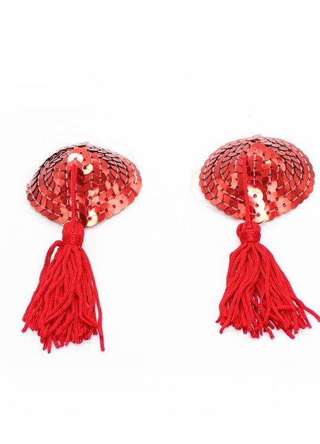 Heart Sequin Nipple Cover with Tassel Red