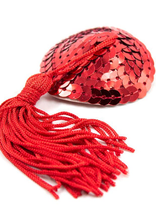 Heart Sequin Nipple Cover with Tassel Red