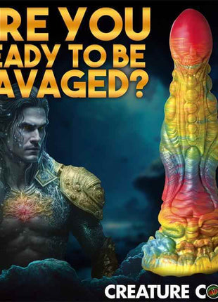 Majestic Merman Silicone Dildo featured with a fantasy character, vibrant design, premium adult wellness product.