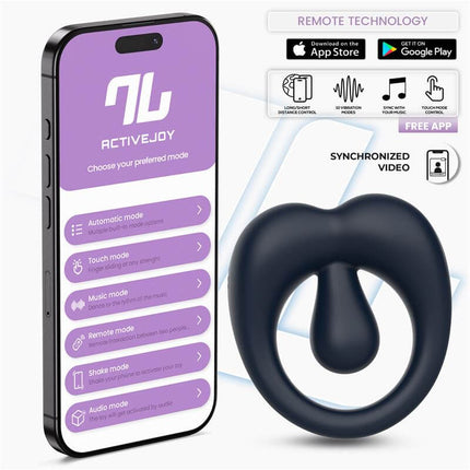 Kenny Penis Ring with Clitoris Stimulator and APP Dark Blue
