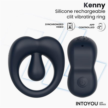 Kenny Penis Ring with Clitoris Stimulator and APP Dark Blue