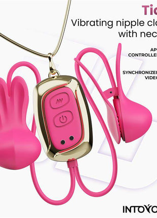 Tickly Nipple Clamps ith Vibration, Remote and Necklace with App