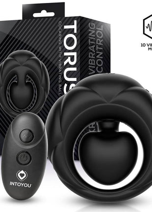 Torus vibrating cock ring in black silicone with clitoral ball and wireless remote control USB rechargeable