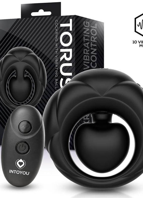 Torus vibrating cock ring in black silicone with clitoral ball and wireless remote control USB rechargeable