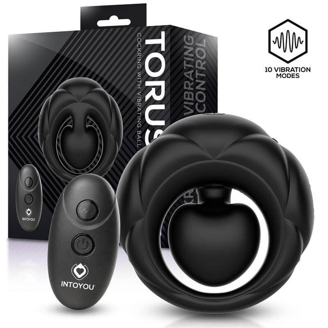 Torus vibrating cock ring in black silicone with clitoral ball and wireless remote control USB rechargeable