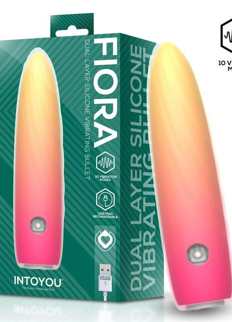 Fiora dual-layer silicone vibrating bullet, compact pink vibrator with ergonomic shape and waterproof design